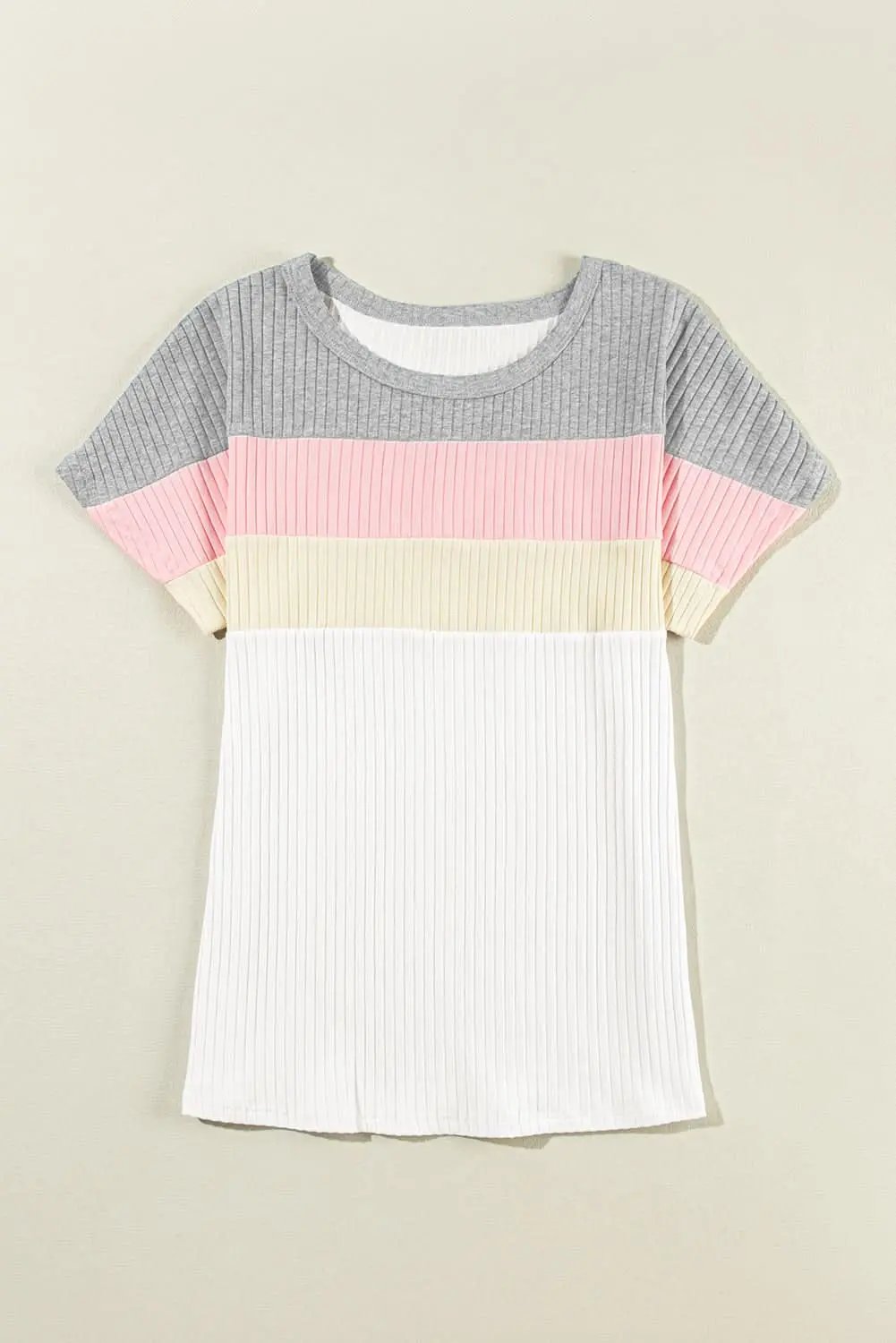 White Ribbed Color Block Patchwork T-shirt - Love Salve